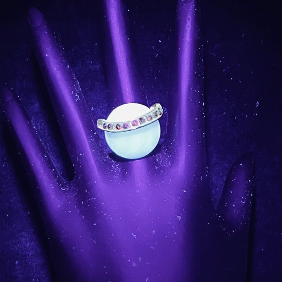 Gold Tone, Red Rhinestone And Faux Pearl Adjustable Ring (R347) - Picture 3 of 4